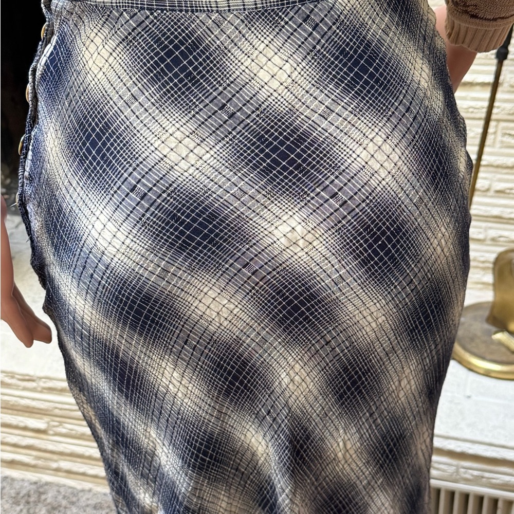Vintage 1990’s Bias Cut Navy & White Ankle Length Skirt w Side Buttons S / M - Picture 6 of 6